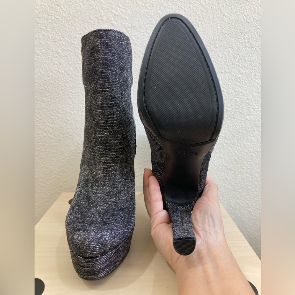 Guess Dejah Glitter Finish Charcoal Grey Platform Booties with Side Zip Size 6 - Picture 10 of 10